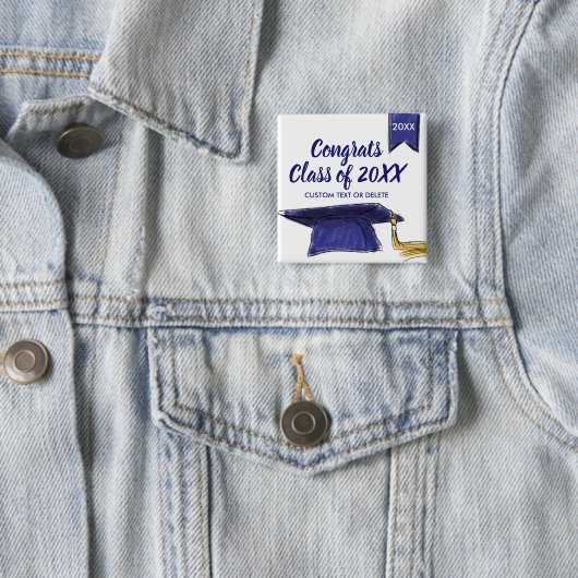 Afstuderen Klasse van 20XX Blue Afstudeerder Pet - Vierkante Button 5,1 Cm (In situ)