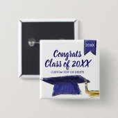 Afstuderen Klasse van 20XX Blue Afstudeerder Pet - Vierkante Button 5,1 Cm (Voorkant /achterkant)