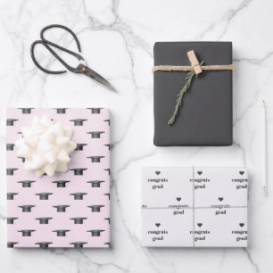 Afstuderen Klasse van 20XX Cute Chic Pink en Black Inpakpapier Vel