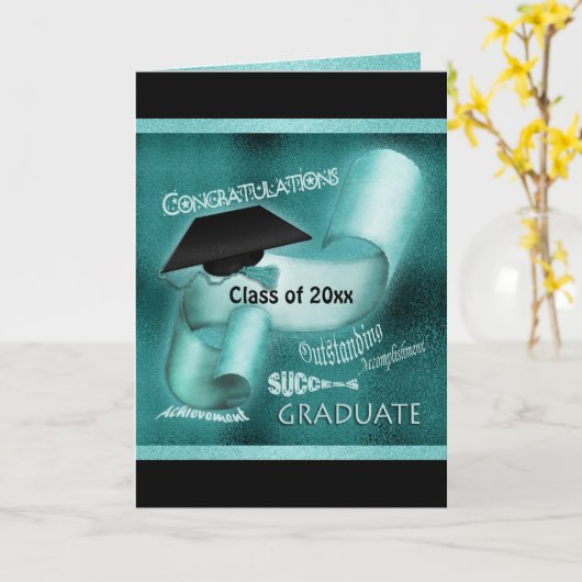 Afstuderen Klasse van 20xx Elegant blauwgroen Kaart (Gele Bloem)