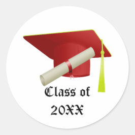 Afstuderen Klasse van 20XX Rood Pet & Diploma Ronde Sticker