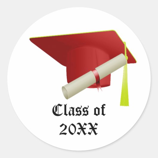 Afstuderen Klasse van 20XX Rood Pet Ronde Sticker (Voorkant)