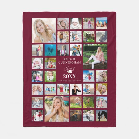 Afstuderen Klasse van Bourgogne Maroon 35 Fotocoll Fleece Deken (Voorkant)