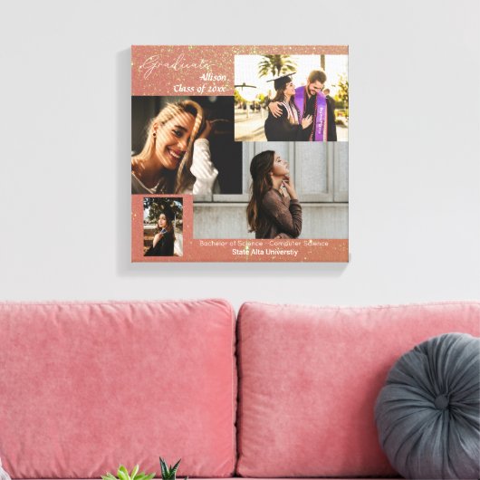 Afstuderen klasse van fotocollage roze glitter canvas afdruk (Insitu (Woonkamer))