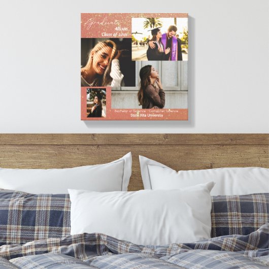 Afstuderen klasse van fotocollage roze glitter canvas afdruk (Insitu (Slaapkamer))