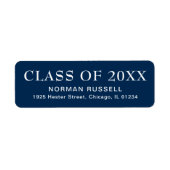 Afstuderen klasse van jaar blauw marinemiddel etiket (Voorkant)