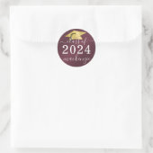 Afstuderen klasse van Metallic Script Maroon Ronde Sticker (Tas)