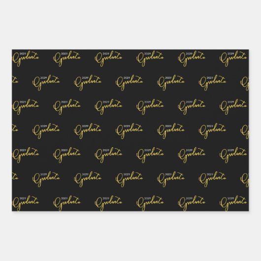 Afstuderen Klasse van Zwart Goud Stijlvol Patroon Inpakpapier Vel (Voorkant)