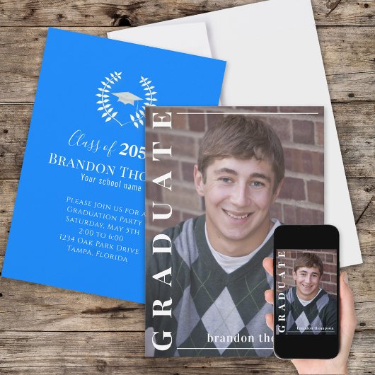 Afstuderen Klassieke foto Eenvoudige Laureate Azur Kaart