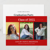 Afstuderen Klassieke minimale 3 foto's rood Afstud Kaart (Voorkant / Achterkant)