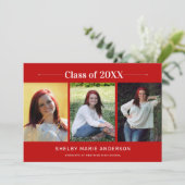 Afstuderen Klassieke minimale 3 foto's rood Afstud Kaart (Staand voorkant)