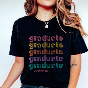 Afstuderen   Kleurrijke heldere discostijl tekst T-shirt