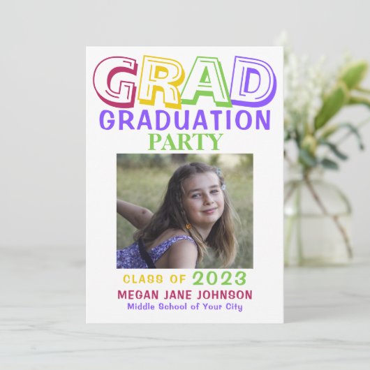 Afstuderen kleurrijke middelbare school afstudeerd kaart (Staand voorkant)