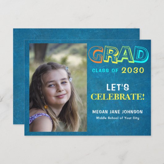 Afstuderen kleurrijke middelbare school afstudeerd uitnodiging briefkaart (Voorkant / Achterkant)