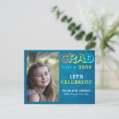 Afstuderen kleurrijke middelbare school afstudeerd uitnodiging briefkaart (Staand voorkant)