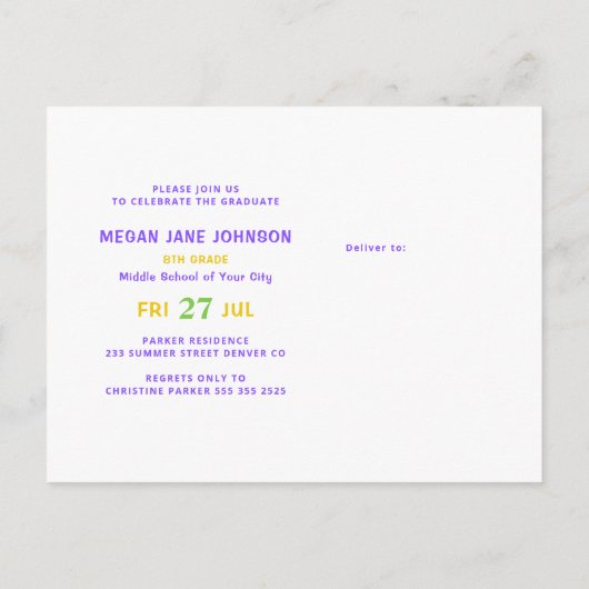 Afstuderen kleurrijke middelbare school afstudeerd uitnodiging briefkaart (Achterkant)