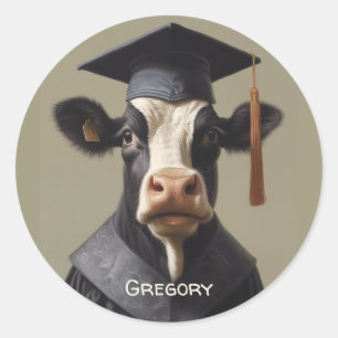 Afstuderen Koe Ronde Sticker