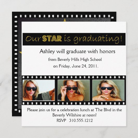 Afstuderen kondiging Hollywood Star Gold Kaart (Voorkant / Achterkant)