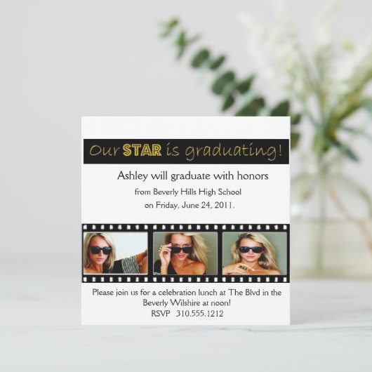 Afstuderen kondiging Hollywood Star Gold Kaart (Staand voorkant)