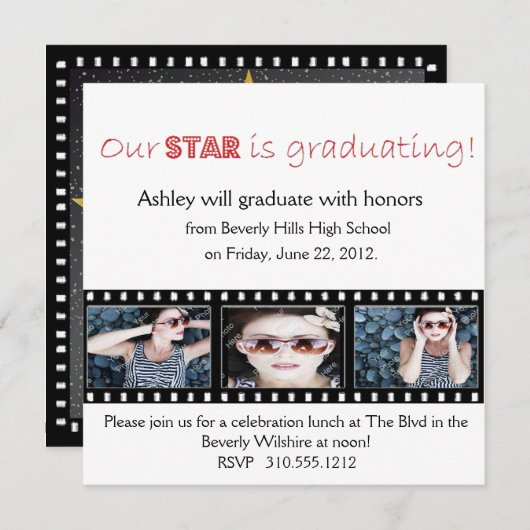 Afstuderen kondiging Hollywood Star Red Kaart (Voorkant / Achterkant)