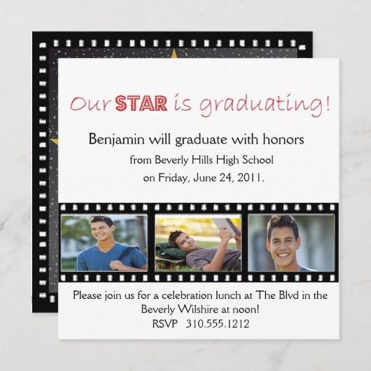 Afstuderen kondiging Hollywood Star Red Kaart (Voorkant / Achterkant)