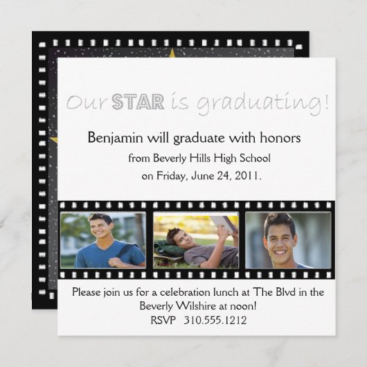 Afstuderen kondiging Hollywood Star Silver Kaart (Voorkant / Achterkant)