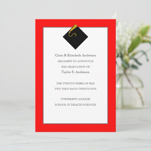 Afstuderen koninklijk rood kaart (Staand voorkant)