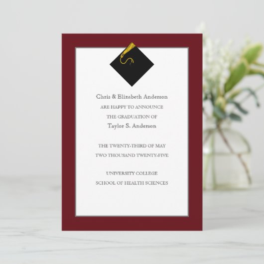 Afstuderen koninklijke maroon kaart (Staand voorkant)