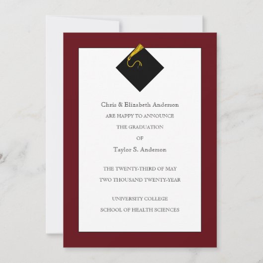 Afstuderen koninklijke maroon kaart (Voorkant)