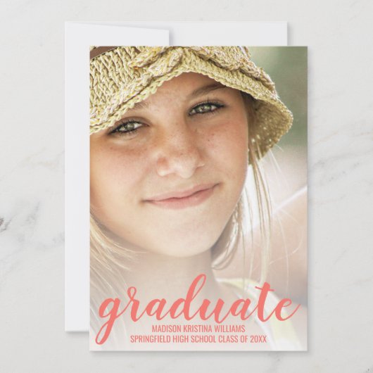 Afstuderen Koraal Roze Manuscript Witte Bekleding  Aankondiging (Voorkant)