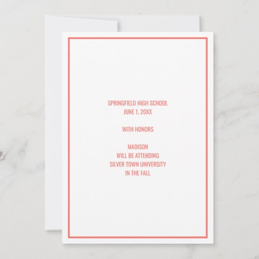 Afstuderen Koraal Roze Manuscript Witte Bekleding Aankondiging (Achterkant)