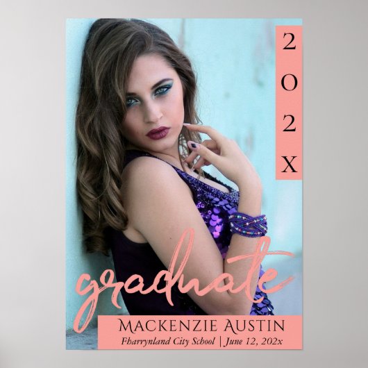 Afstuderen Koraal Script | Trendy Afstudeerder fot Poster (Voorkant)