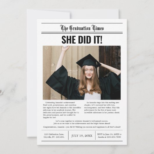 Afstuderen krant afstudeerfeest kaart (Achterkant)