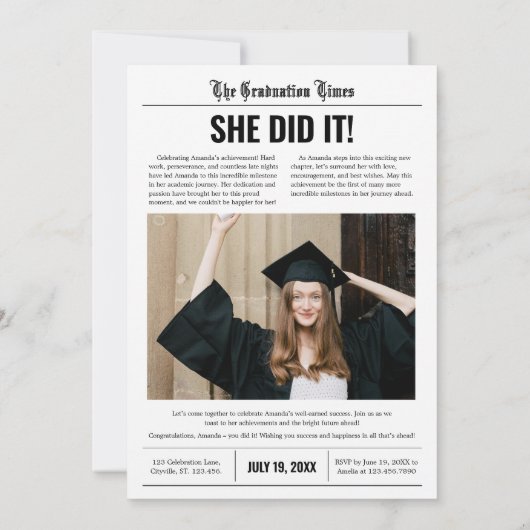 Afstuderen krant foto afstudeerfeest kaart (Achterkant)