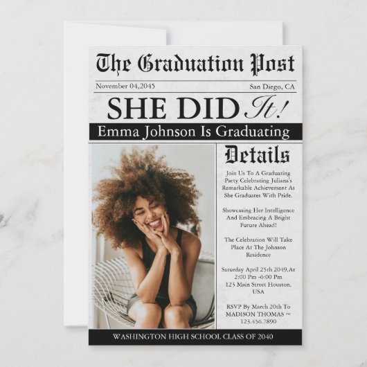 Afstuderen Krant Unieke Leuke Aangepaste Foto 2025 Kaart (Voorkant)