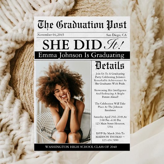 Afstuderen Krant Unieke Leuke Aangepaste Foto 2025 Kaart