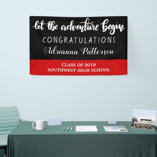 Afstuderen laat het avontuur Zwart Rood beginnen Spandoek (Beurs)