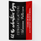 Afstuderen laat het avontuur Zwart Rood beginnen Spandoek (Verticaal)