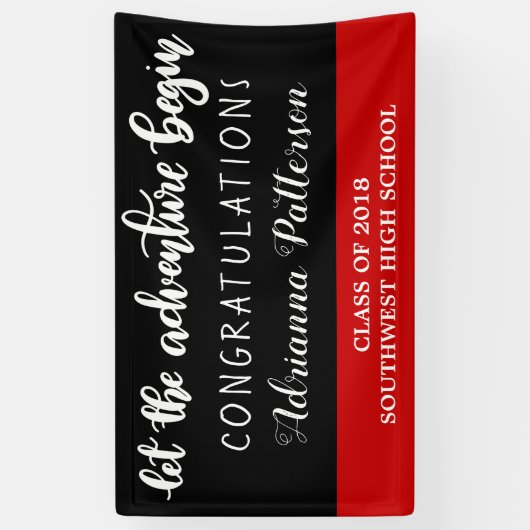 Afstuderen laat het avontuur Zwart Rood beginnen Spandoek (Verticaal)