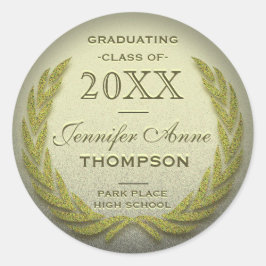 Afstuderen Laurel Wreath Gold Glitter Look Ronde Sticker