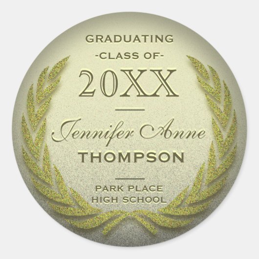 Afstuderen Laurel Wreath Gold Glitter Look Ronde Sticker (Voorkant)