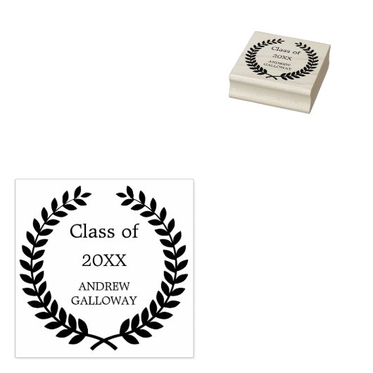 Afstuderen lauwerkrans monogram rubberstempel (Gestempeld)