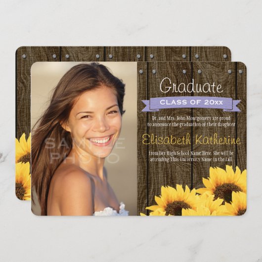 Afstuderen lavender Sunflower Aankondiging (Voorkant / Achterkant)