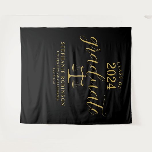 Afstuderen Law School Goud Zwart Afstuderen Achter Wandkleed (Voorkant (horizontaal))