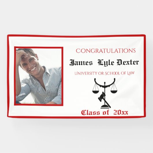 Afstuderen Law School Rood & Wit Schalen van Justi Spandoek (Horizontaal)