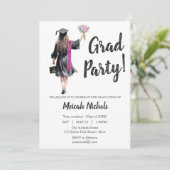 Afstuderen Leavers Modern Trendy Girl Uitnodigen Kaart (Staand voorkant)