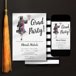 Afstuderen Leavers Modern Trendy Girl Uitnodigen Kaart