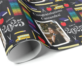 Afstuderen leerkrachten Onderwijs Chalkboard Portr Cadeaupapier