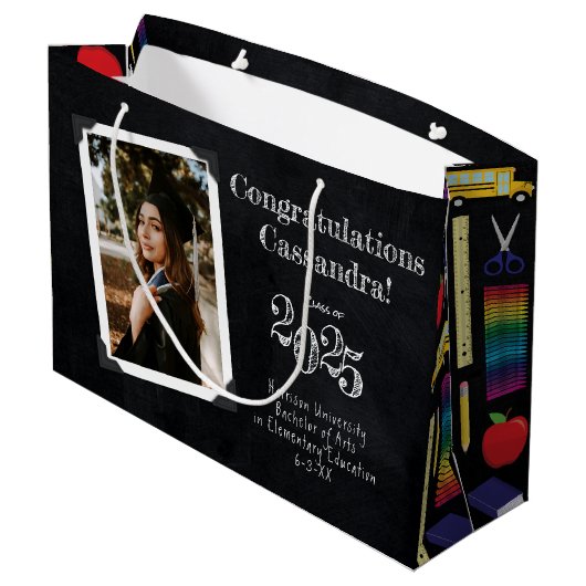 Afstuderen leerlingenonderricht in Chalkboard Groot Cadeauzakje (Achterkant Gekanteld)