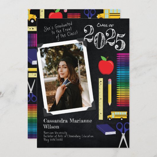 Afstuderen leerlingenonderricht in Chalkboard Kaart (Voorkant / Achterkant)